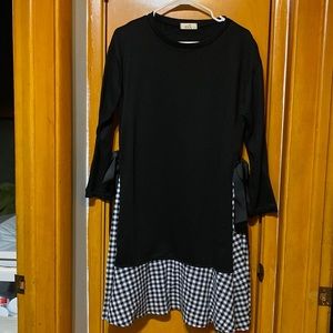IDOL Black Oversized Maternity Midi Dress w/ Bows and Checker Shirt Dress